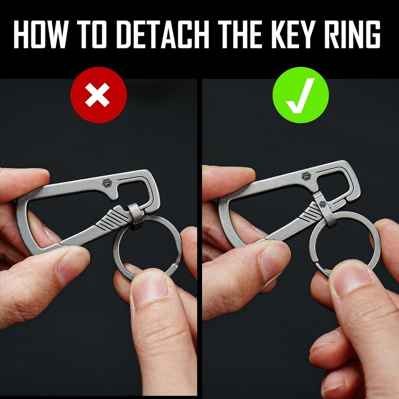 KeyUnity مشبك مفاتيح كارابيني من التيتانيوم، حامل مفاتيح EDC سريع الإطلاق مع حلقة مفاتيح - Image 3